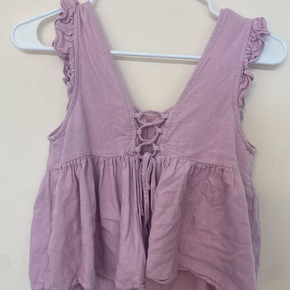 The Impeccable Pig Purple Ruffled Flutter Sleeve Blouse - Picture 2 of 2